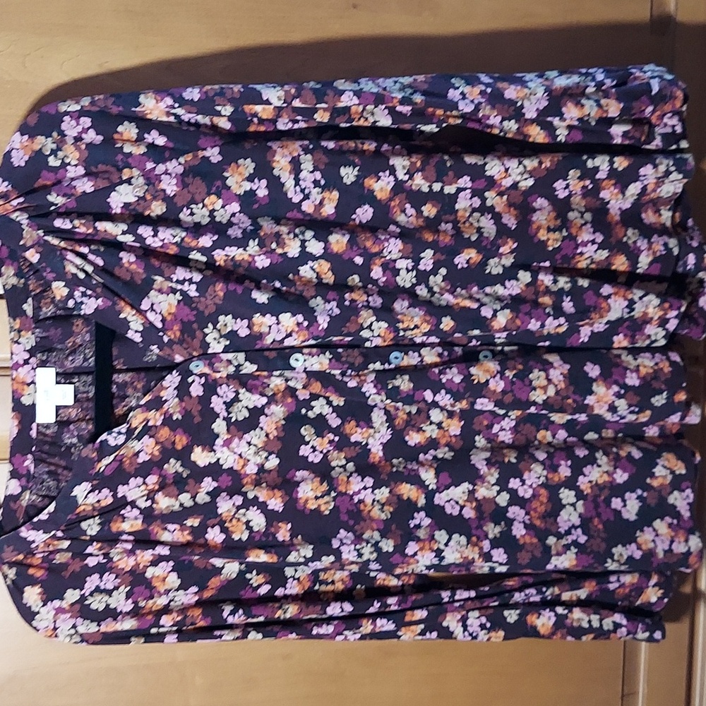 J Jill 3/4 Sleeve Cotton Button Down Floral Top, Size Large